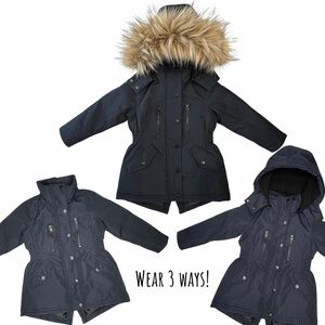 Roxy Girl Parka Ski Snow Jacket Detachable Faux Fur Hood Winter Black Toddler 3T